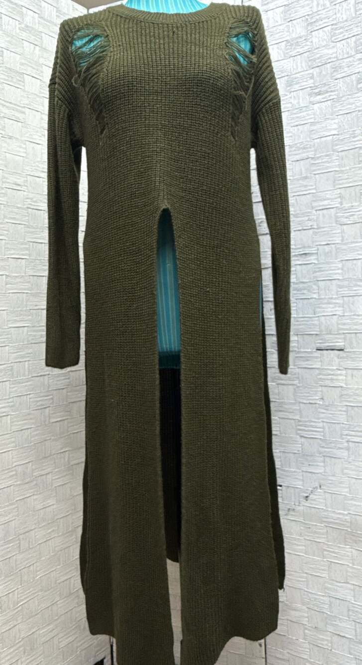 Almost Famous Sweater Dress Size M Olive Distressed